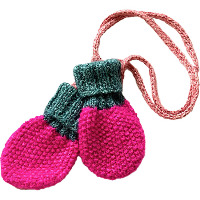 Knit Baby Mittens, Hot Pink