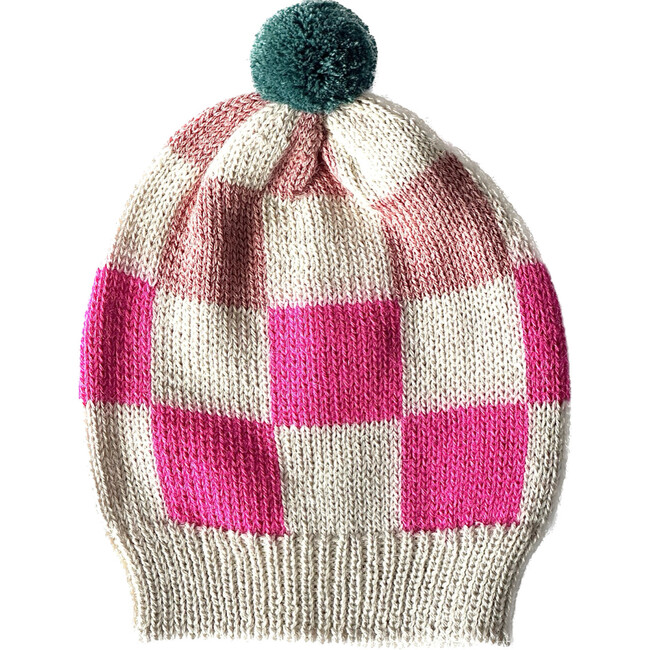 Classic Hand-Knit Checked Hat, Pink