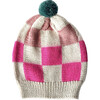 Classic Hand-Knit Checked Hat, Pink - Hats - 1 - thumbnail