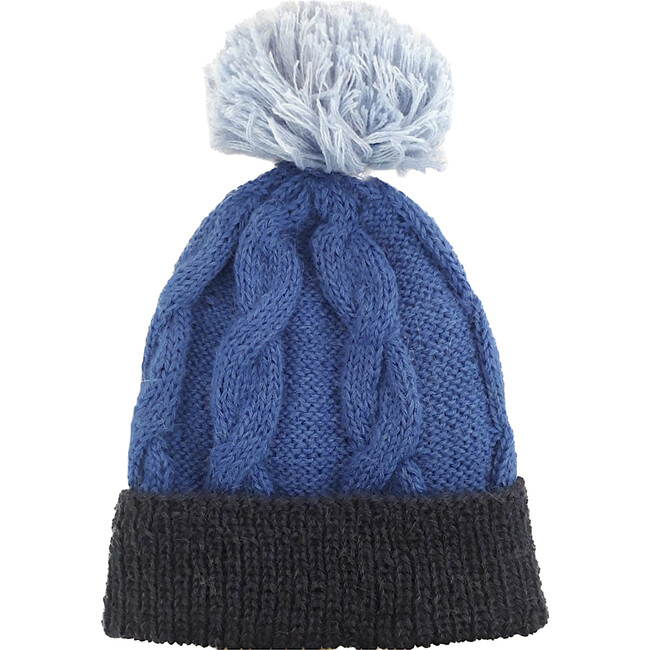 Classic Knit Cable Pom Hat, Blue