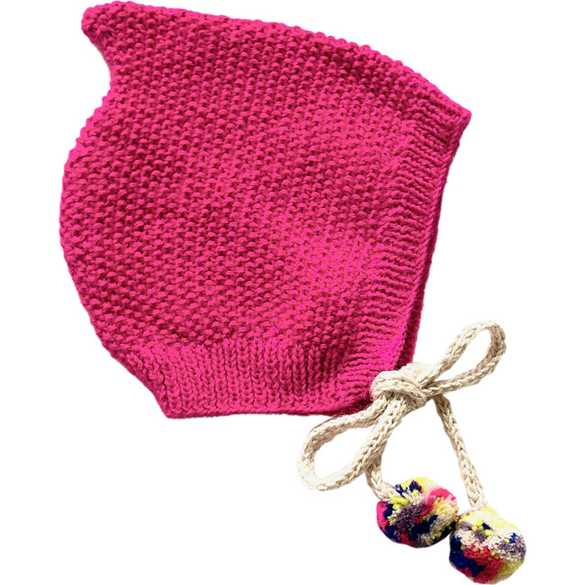 Chic Hand-Knit Bonnet, Hot Pink