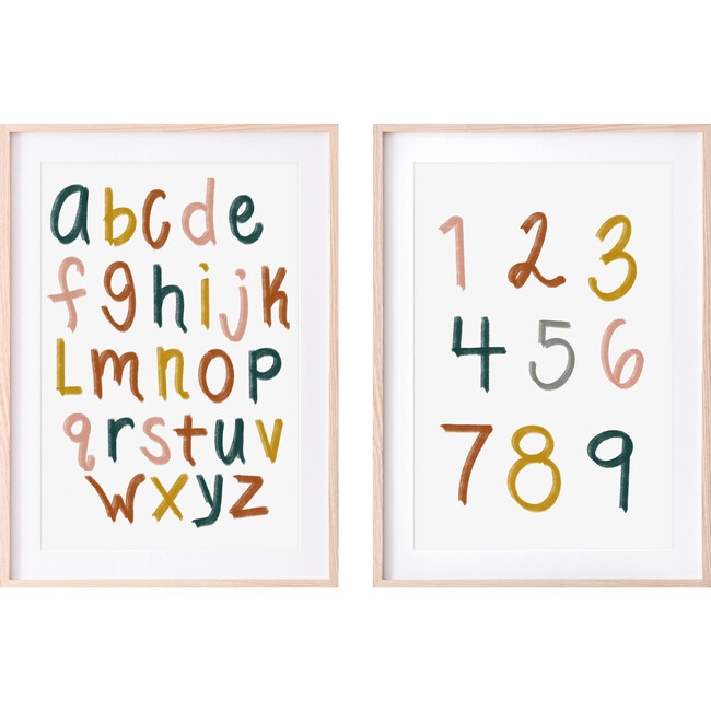 Retro Girls Alphabet & Numbers Art Prints, Set of 2