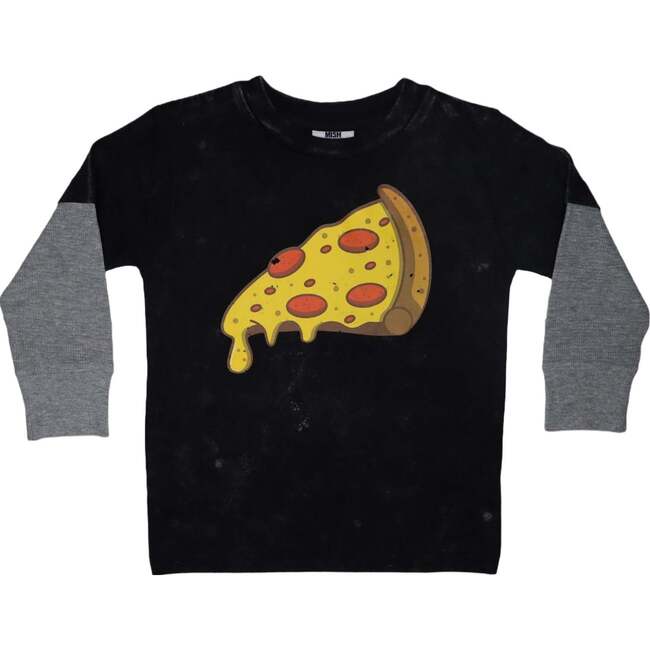 Long Sleeve Enzyme Thermal 2Fer Cheese, Black with Heather Sleeves