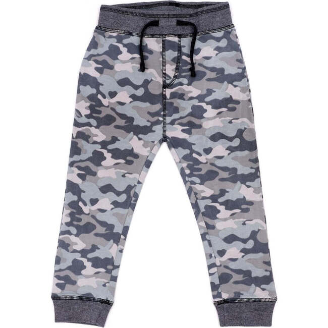 French Terry Jogger Pants - Black Camo Distressed