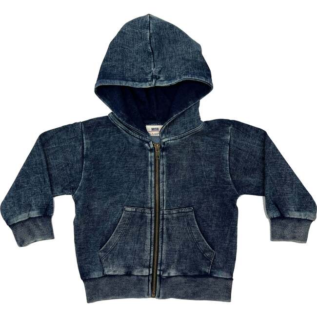 Hoody French Terry Sweatshirt - Distressed Dark Denim - Sweatshirts - 1