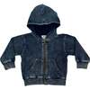 Hoody French Terry Sweatshirt - Distressed Dark Denim - Sweatshirts - 1 - thumbnail