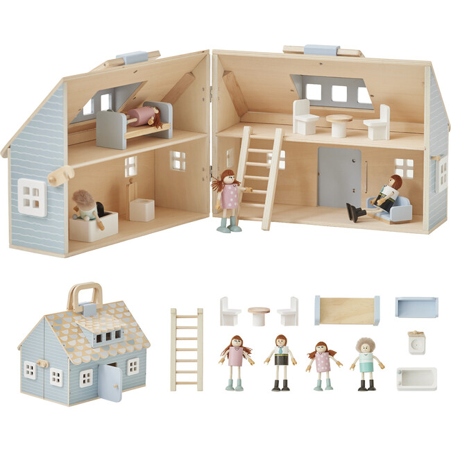 Quaint Little Cottage Portable Dollhouse - Powder Blue/Wood