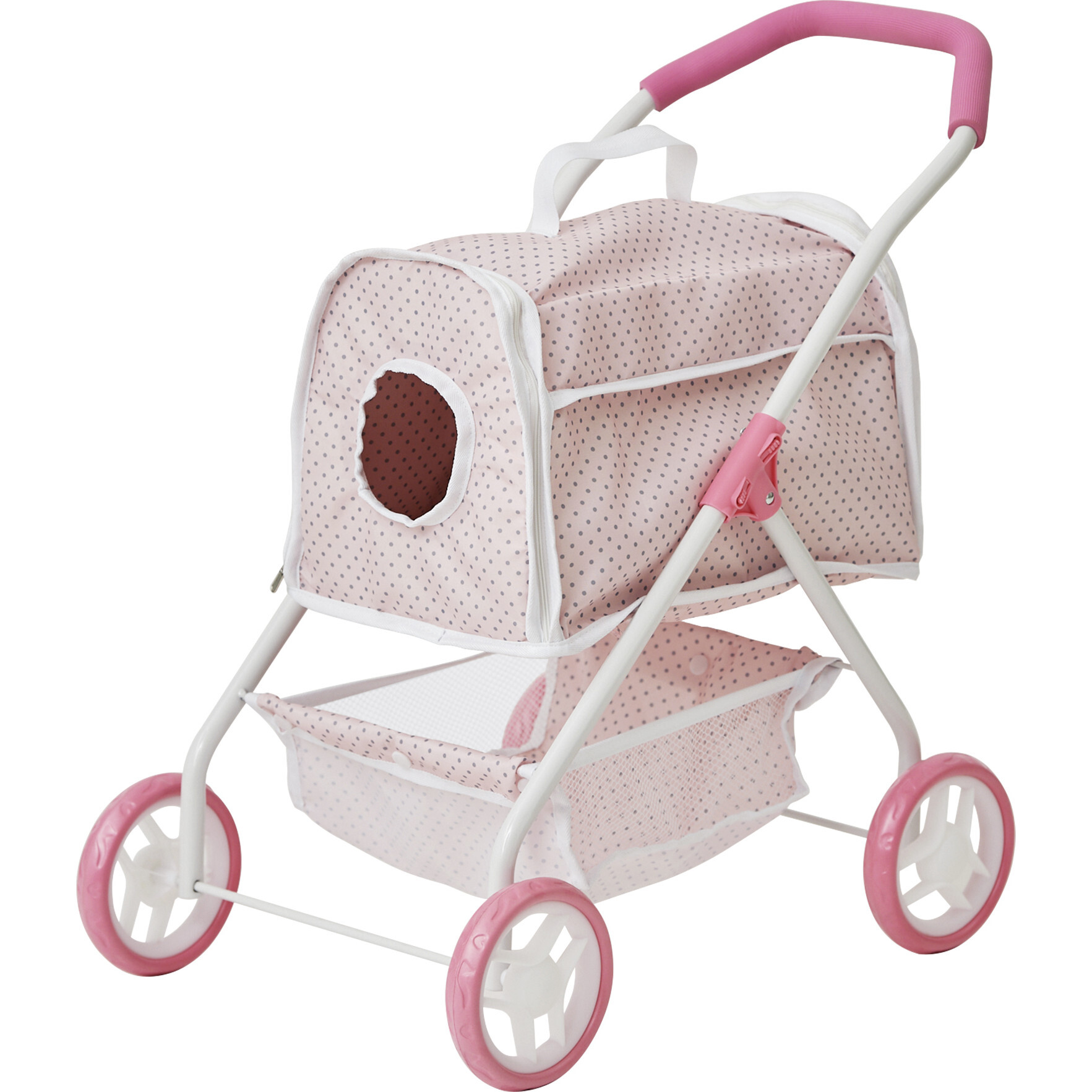 Polka Dots Princess Doll & Stuffed Animal Stroller   - Pink/Gray - Doll Accessories - 1