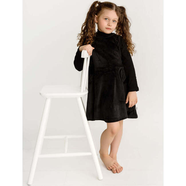 Velour Jumper and Mock Neck, Black - Dresses - 2