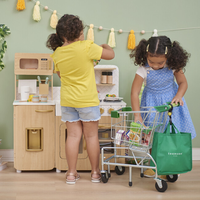 Little Helper Dallas Shopping Cart with Play Food - Chrome/Green - Role Play Toys - 3