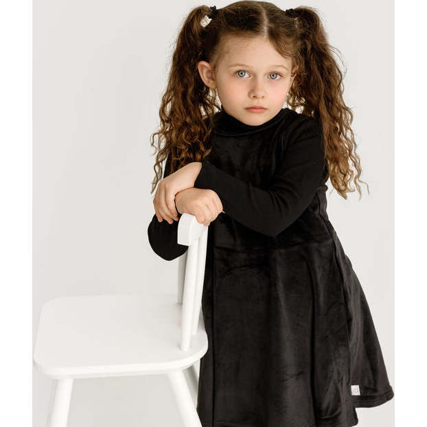 Velour Jumper and Mock Neck, Black - Dresses - 3