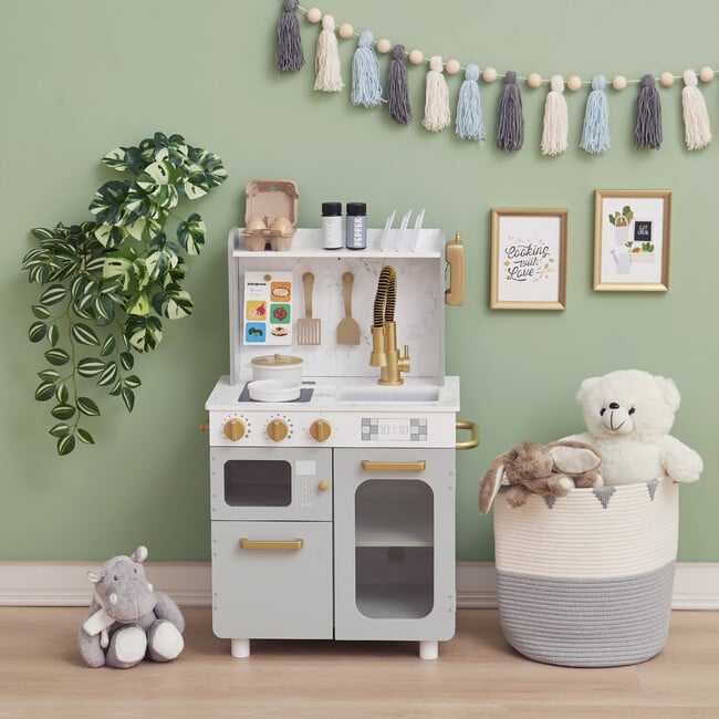 Little Chef Memphis Small Play Kitchen - Gray/Gold - Play Kitchens - 4