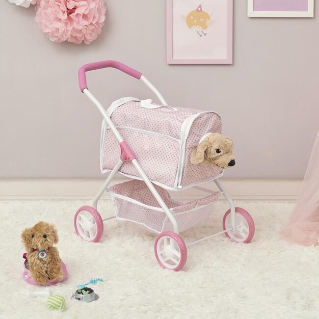 Polka Dots Princess Doll & Stuffed Animal Stroller   - Pink/Gray - Doll Accessories - 4