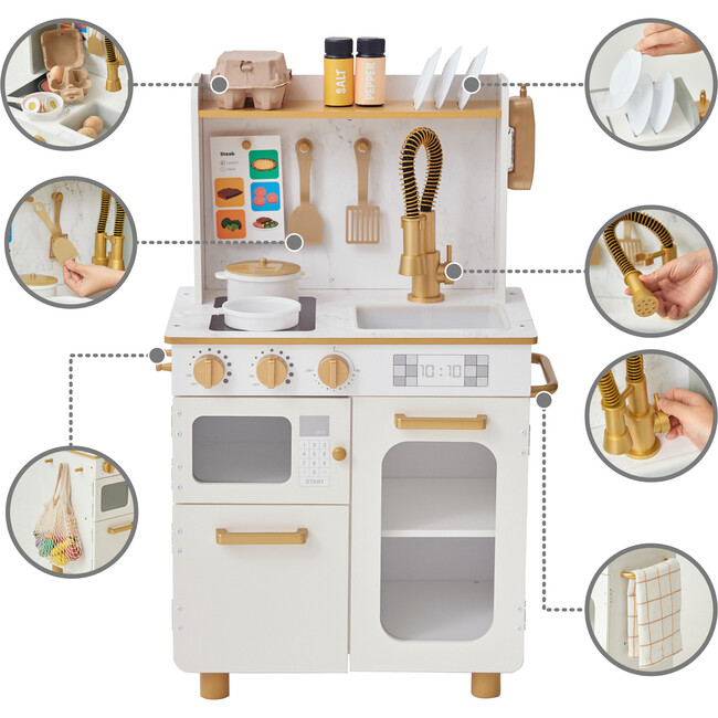 Little Chef Memphis Small Play Kitchen - White/Gold - Play Kitchens - 6