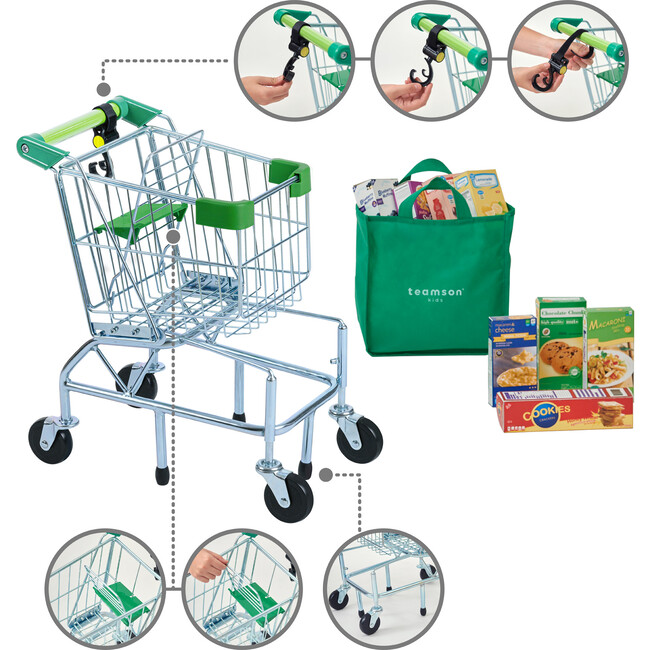 Little Helper Dallas Shopping Cart with Play Food - Chrome/Green - Role Play Toys - 6