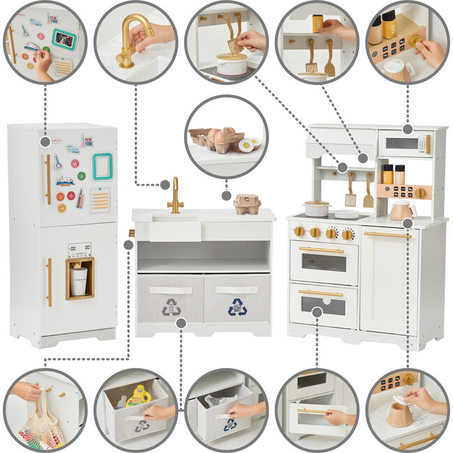 Little Chef Atlanta Large Modular Play Kitchen - White/Gold - Play Kitchens - 6