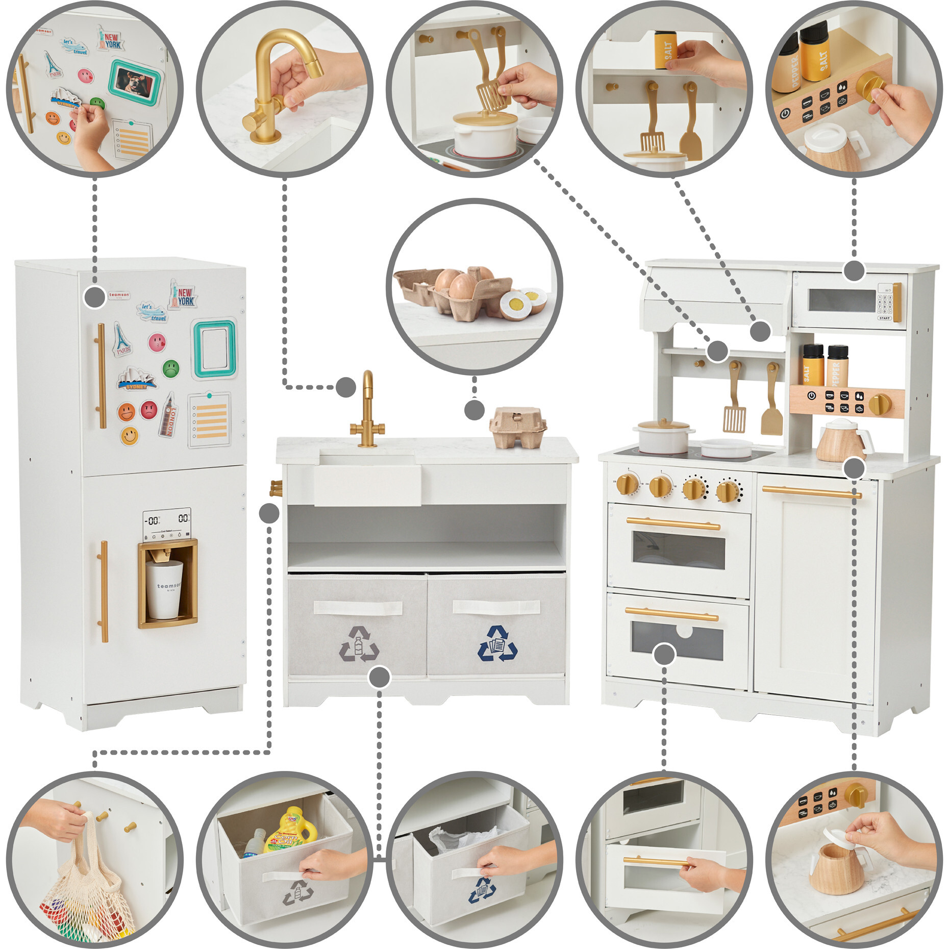 Teamson Kids Little Chef Atlanta Modular Play Kitchen + Accessories, White/gold  : Target