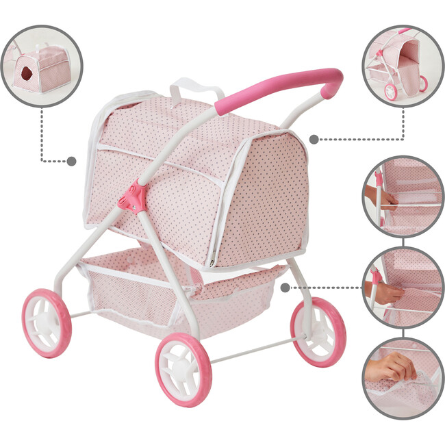 Polka Dots Princess Doll & Stuffed Animal Stroller   - Pink/Gray - Doll Accessories - 6