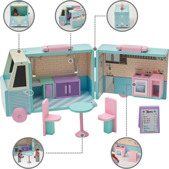 Olivia's Cafe Portable Food Truck Dollhouse - Blue/Pink - Dollhouses - 7