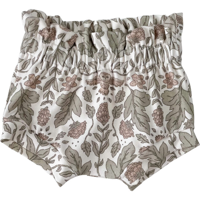 Girly Ruffle Shorts, Botanical Owls Ecru