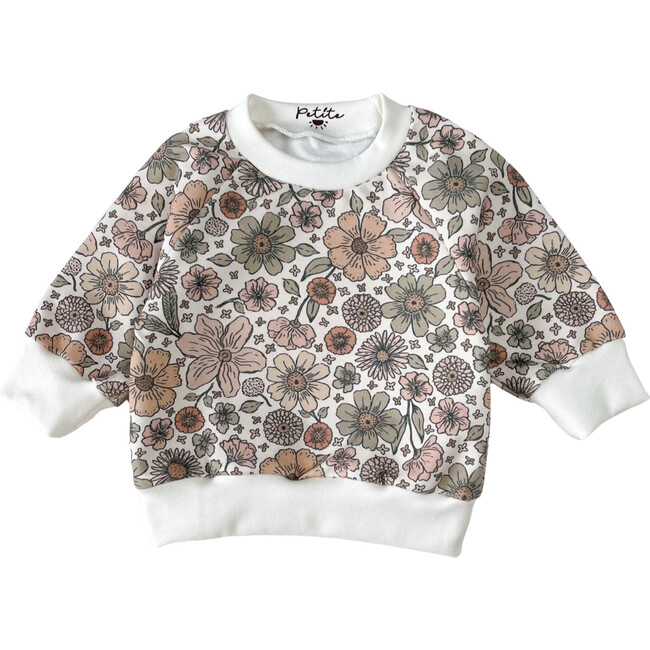Cotton Sweatshirt, Bold Floral Ecru