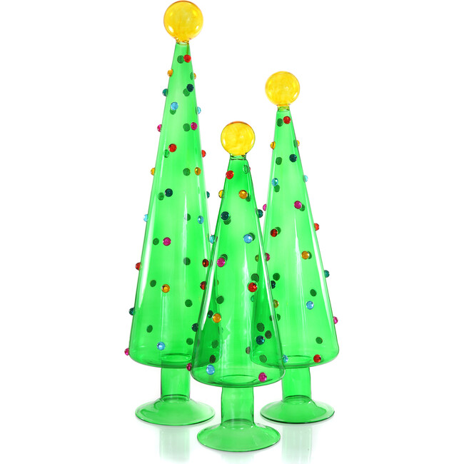 Decorated Dotted Trees, Translucent Green Set of 3