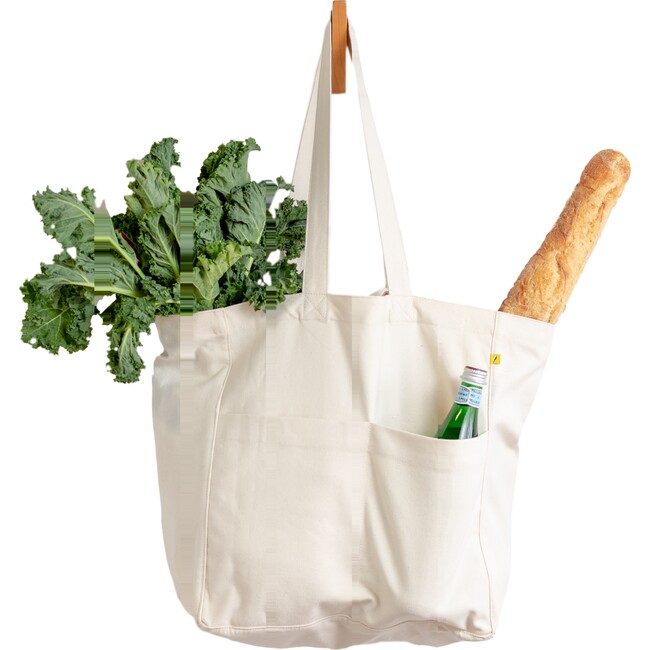Women's Solid Large Multi-Pocket Box Tote, Natural - Bags - 3