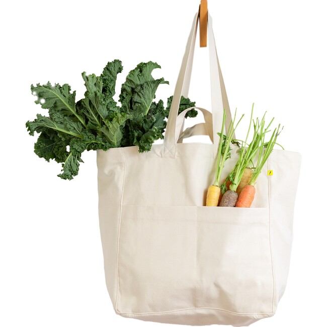 Women's Solid Large Multi-Pocket Box Tote, Natural - Bags - 4