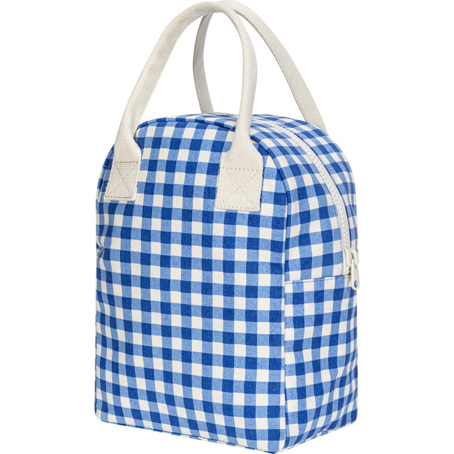 Gingham Zipper Lunch Bag, Blue - Lunchbags - 2