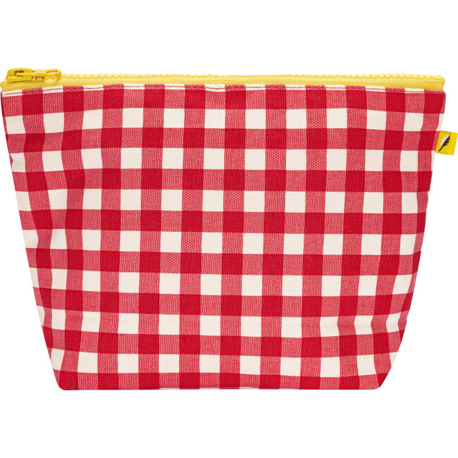 Women's Gingham Mid Zip Pouch, Red