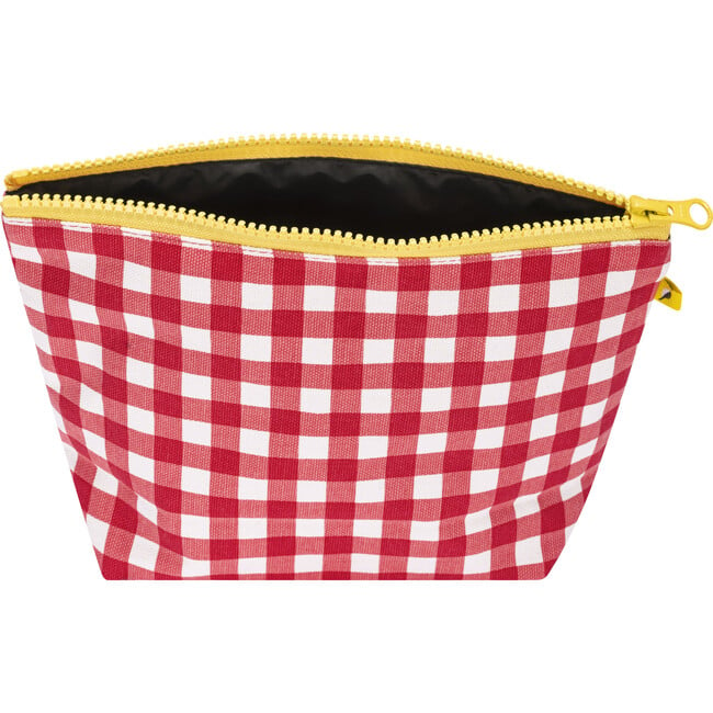 Women's Gingham Mid Zip Pouch, Red - Bags - 3