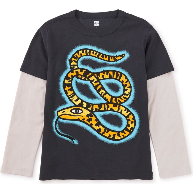 Snake Layer Sleeve Graphic Tee, Indigo
