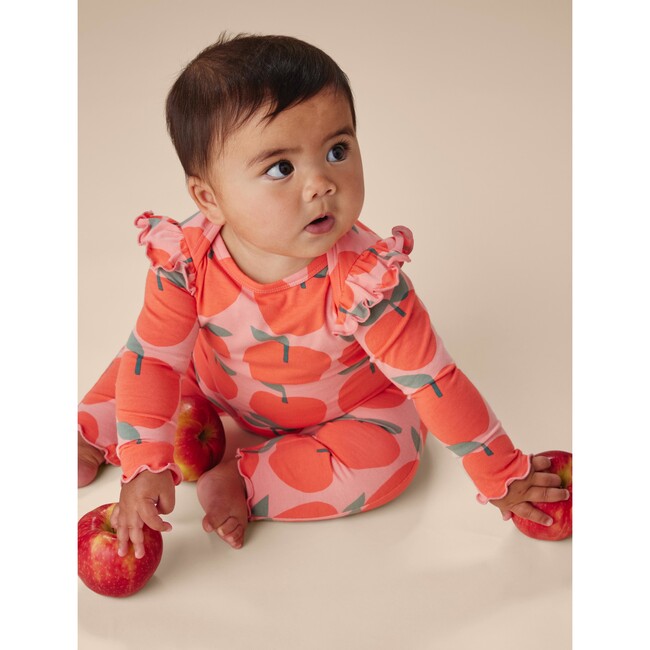 Print Ruffle Shoulder Baby Romper, Normandy Apples - Rompers - 3