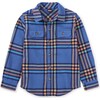 Plaid Flannel Button-Up Shirt, Bleu - Shirts - 1 - thumbnail