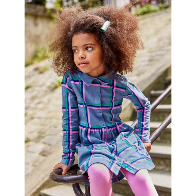 Plaid Collared Long Sleeve Shirtdress, Windowpane - Dresses - 2