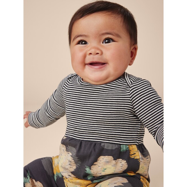 Striped & Floral Print Mix Baby Romper, Impressionist Roses - Rompers - 2