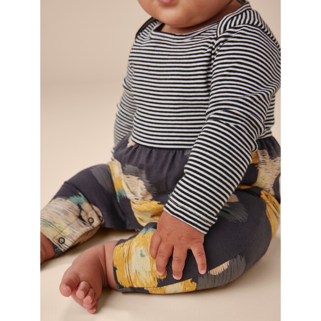 Striped & Floral Print Mix Baby Romper, Impressionist Roses - Rompers - 3