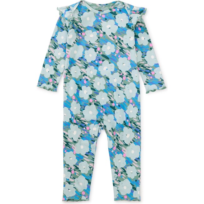 Floral Print Ruffle Shoulder Baby Romper, Monet's Garden