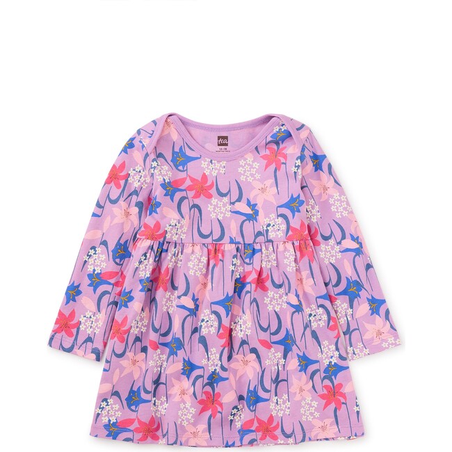 Floral Print Long Sleeve Skirted Baby Dress, Fleur-De-Lis