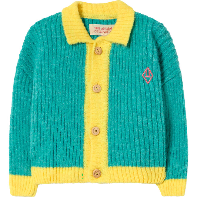 Bicolor Toucan Baby Cardigan, Turquoise