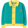 Bicolor Toucan Baby Cardigan, Turquoise - Cardigans - 1 - thumbnail