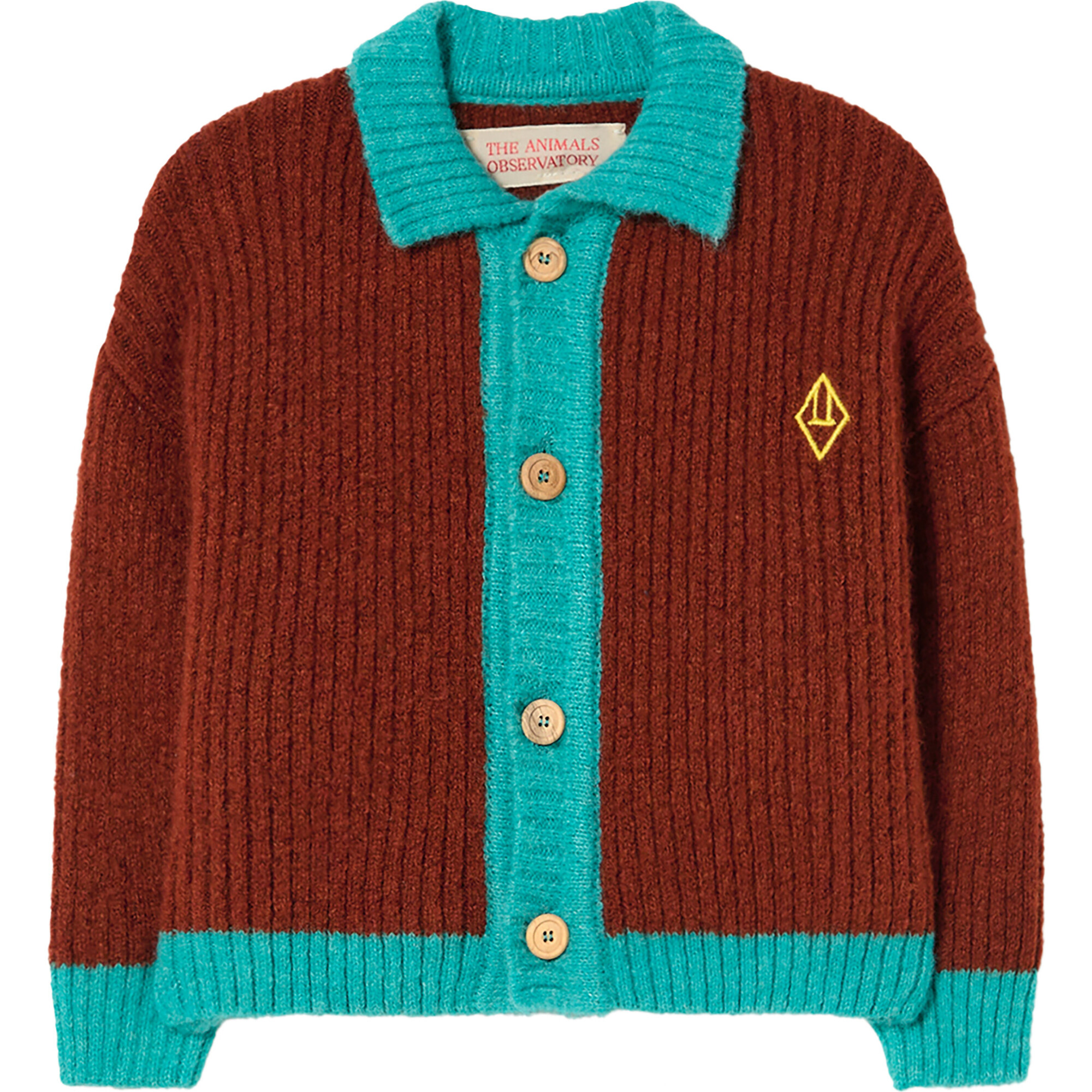 Bicolor Toucan Baby Cardigan, Brown Logo The Animals Observatory