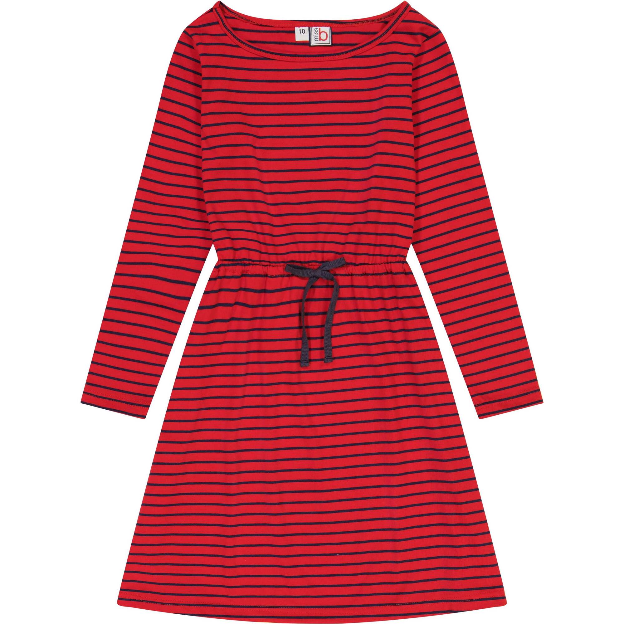 Lila Tween Striped Drawstring Dress, Red And Navy - Dresses - 1