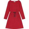 Lila Tween Striped Drawstring Dress, Red And Navy - Dresses - 1 - thumbnail