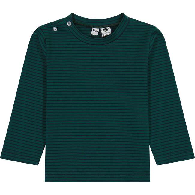 Henry Boys Striped Button Shoulder Long Sleeve Tee, Forest Navy