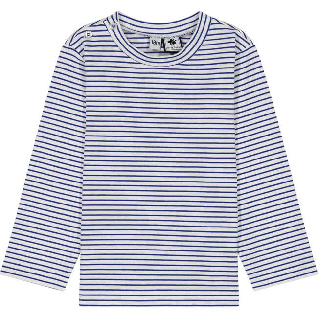 Henry Boys Striped Button Shoulder Long Sleeve Tee, Blue
