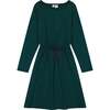 Lila Tween Striped Drawstring Dress, Forest Navy - Dresses - 1 - thumbnail