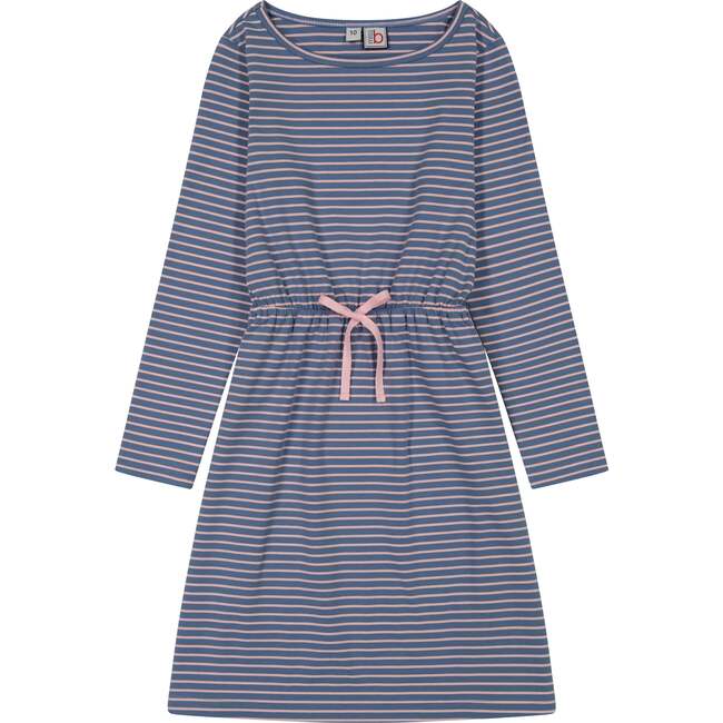 Lila Tween Striped Drawstring Dress, Blue And Pink