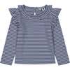 Luna Girls Striped Ruffle Top, Blue And Pink - Shirts - 1 - thumbnail