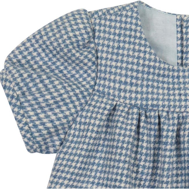 Matilda Houndstooth Check Puff Sleeve Dress, Blue - Dresses - 2